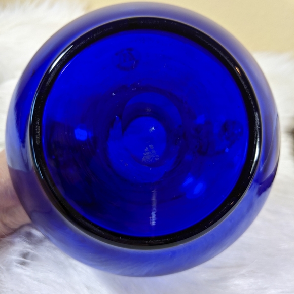 Polish Cobalt Blue Vase Art Glass Hand Blown  Double Handle - Picture 7 of 7